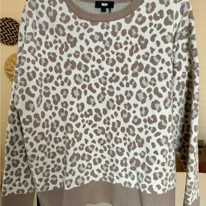 DKNY Women's Animal Print Sweater - Brown and Cream